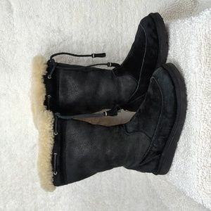 Ugg Shearling Classic Boot Tassels Womens 6 Black Suede Shoes glitter 8